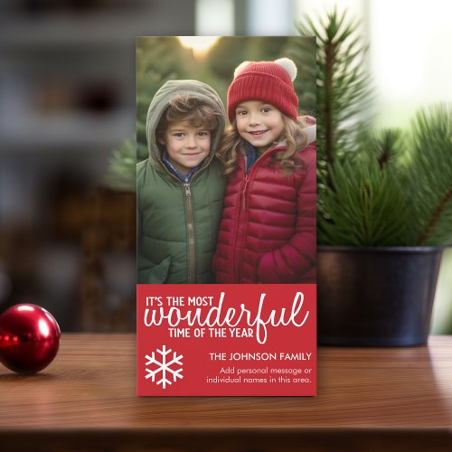 Merry Christmas _ Vertical Red Photo Greeting Holiday Card