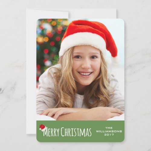 Merry Christmas Vertical Whimsical Santa Hat Holiday Card