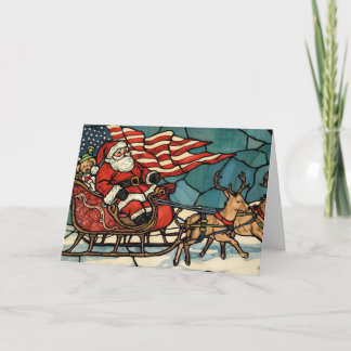 Merry Christmas Veteran Patriotic Santa Holiday Card