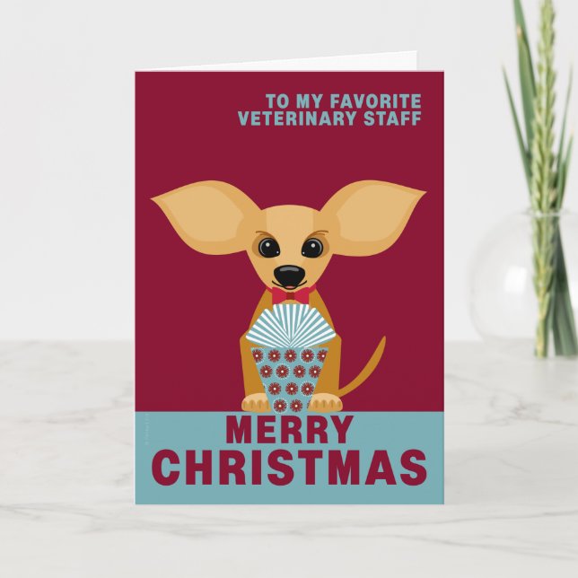Merry Christmas Veterinary Staff Cute Chihuahua Holiday Card (Front)
