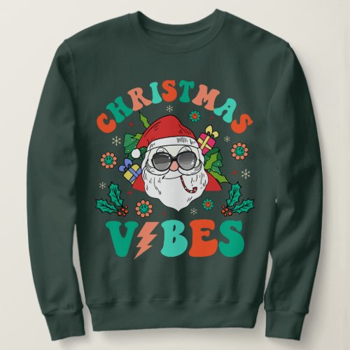 Merry Christmas Vibes Groovy Retro Santa Claus Xma Sweatshirt