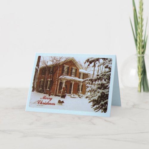 Merry Christmas Victorian House in Snow Holiday Card