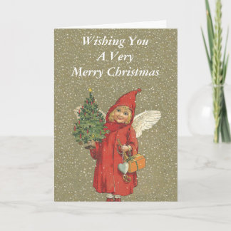 Merry Christmas Victorian Little Girl Angel Tree Holiday Card