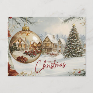 Merry Christmas Village, Christmas Tree, Ornament  Holiday Postcard