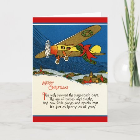 Merry Christmas Vintage Airplane Holiday Card