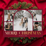 Merry Christmas Vintage Arch Photo Collage Red Foil Holiday Card<br><div class="desc">Share the joy of the season with our stunning Christmas holiday card. This beautifully designed card features a five-photo collage with an eye-catching arch template photo at the center, showcasing your cherished memories. Below, the greeting 'Merry Christmas' is elegantly scripted in a fancy vintage decorative font, adding a touch of...</div>