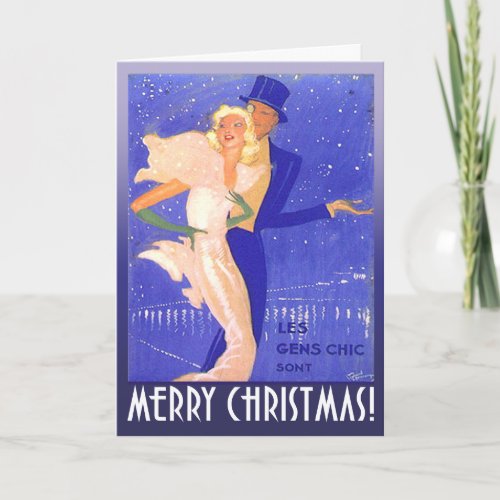 Merry Christmas Vintage Art Deco Couple Holiday Card