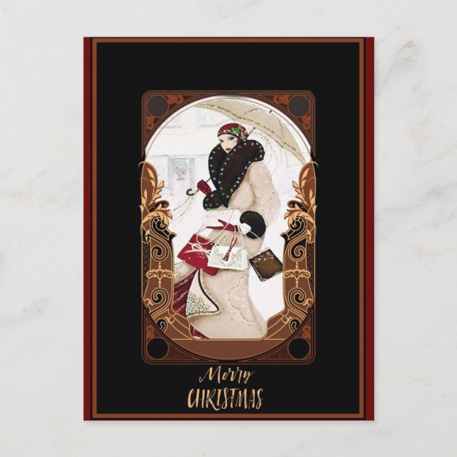Merry Christmas Vintage Art Deco Postcard (Front)
