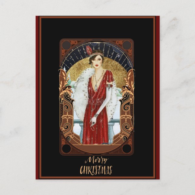 Merry Christmas Vintage Art Deco Postcard (Front)
