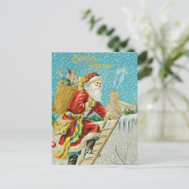 Merry Christmas vintage art  Holiday Postcard (Standing Front)