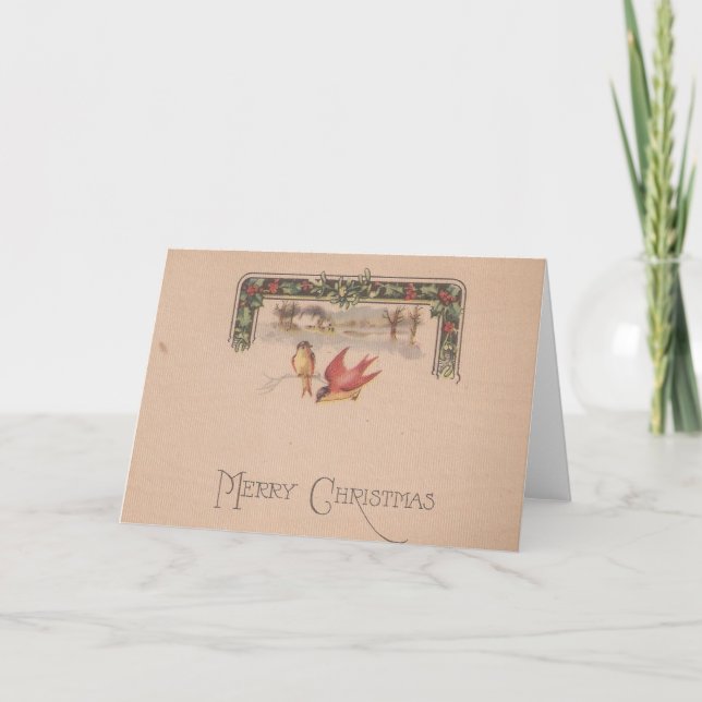 Merry Christmas Vintage Birds Holiday Card (Front)