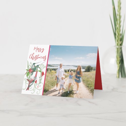 Merry Christmas Vintage Birds Your Family Photo Holiday Card