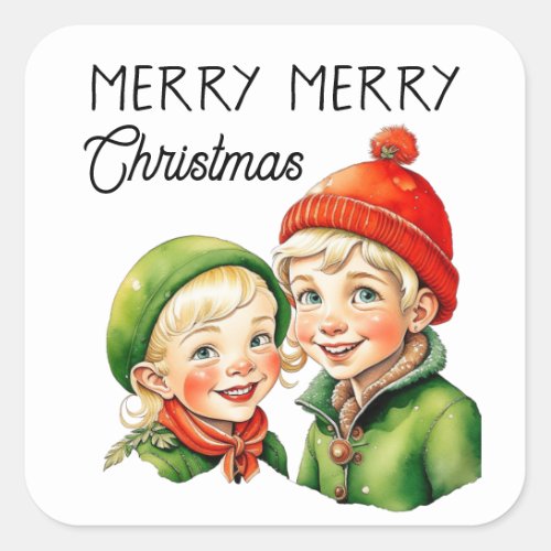 Merry Christmas  Vintage Blonde Kids Square Sticker
