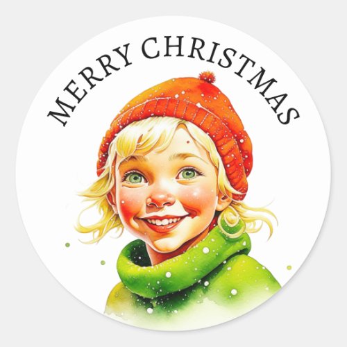 Merry Christmas  Vintage Blonde Little Girl Classic Round Sticker