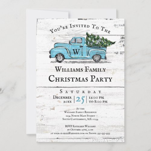 Merry Christmas Vintage Blue Truck Invitation