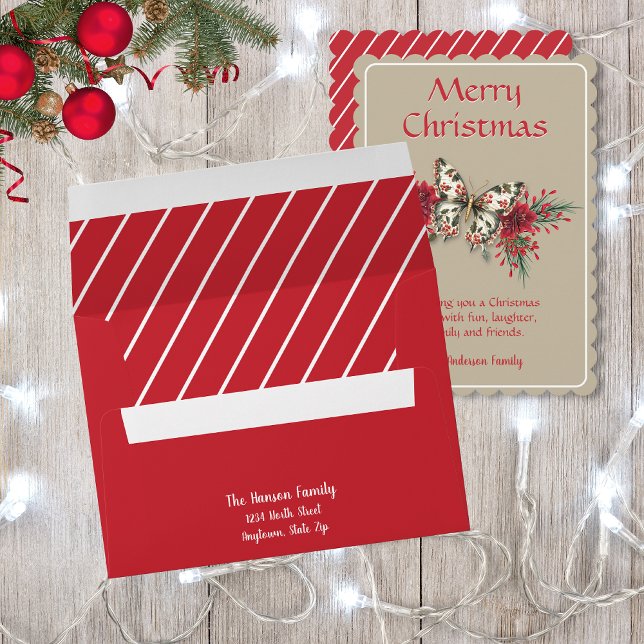 Merry Christmas Vintage Butterfly Poinsettia Envelope (Creator Uploaded)