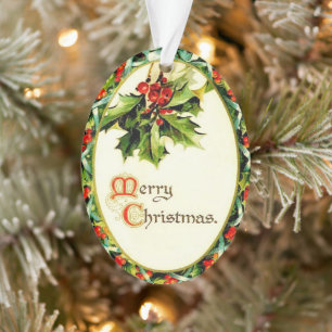 Merry Christmas Vintage Calligraphy Holly Acrylic Ornament