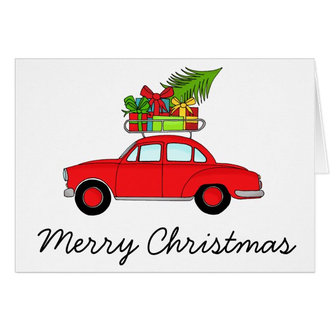 Merry Christmas Vintage Car Cards (Front Horizontal)