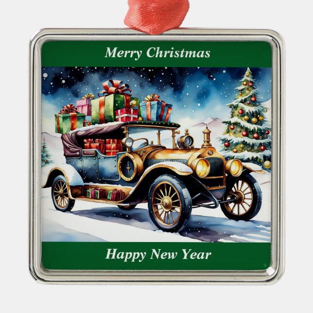 Merry Christmas Vintage Car Ornament (Front)