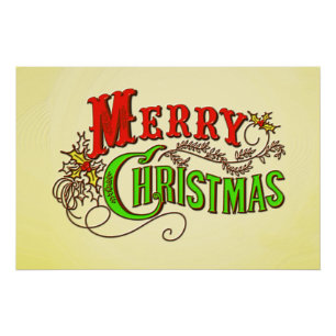 Merry Christmas Vintage Card Slogan Poster