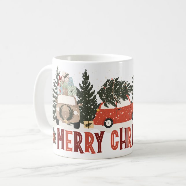 Merry Christmas Vintage Cars and Trees Mug (Front Left)