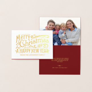 Merry Christmas Vintage Chalkboard Gold Foil Card