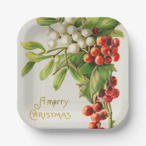 Merry christmas vintage cherry  holiday  paper plates