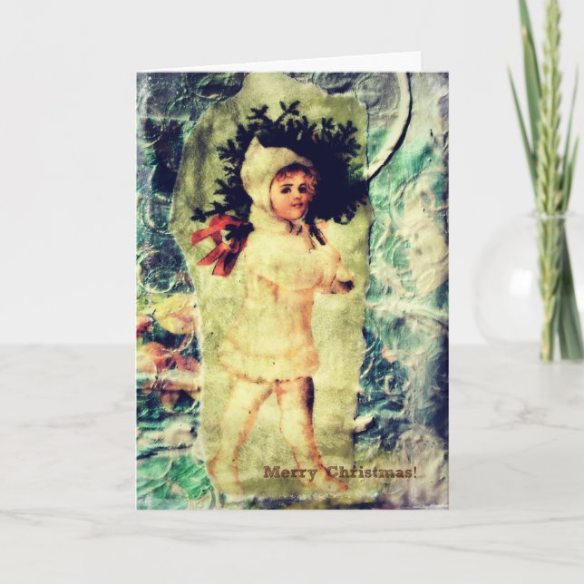 Merry Christmas Vintage Child Collage Holiday Card (Front)