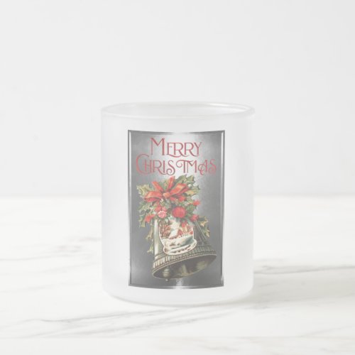 Merry Christmas Vintage Christmas Bell Design Frosted Glass Coffee Mug