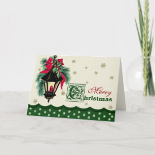 Merry Christmas. Vintage Christmas Lantern Holiday Card