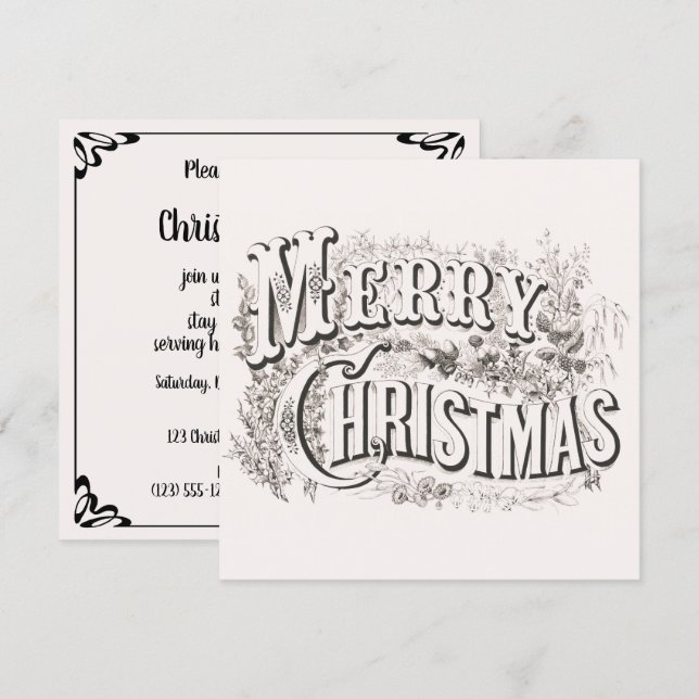 Merry Christmas, Vintage Christmas Party Invitation (Front/Back)