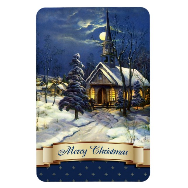 Merry Christmas. Vintage Church Christmas Gift  Magnet (Vertical)