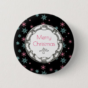 Merry Christmas Vintage Circle With Snowflakes Button
