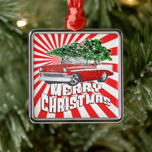 Merry Christmas Vintage Classic Car Christmas Metal Ornament