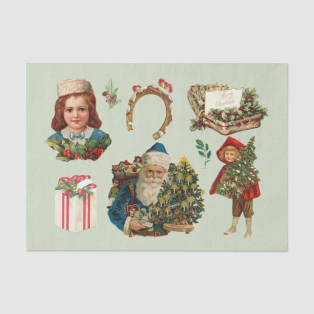 Merry Christmas Vintage Collage with Santa Tissue Paper (Front)