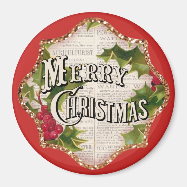Merry Christmas Vintage Country Gift Magnet (Front)
