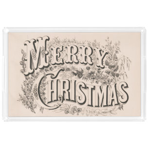 Merry Christmas, Vintage Currier & Ives Print Acrylic Tray