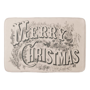 Merry Christmas, Vintage Currier & Ives Print Bath Mat