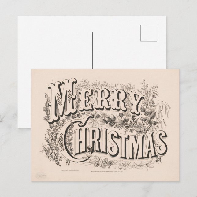 Merry Christmas, Vintage Currier & Ives Print Postcard (Front/Back)