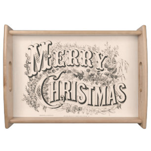 Merry Christmas, Vintage Currier & Ives Print Serving Tray