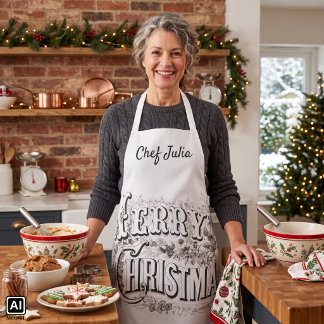 Merry Christmas, Vintage Currier & Ives (reprod) Apron
