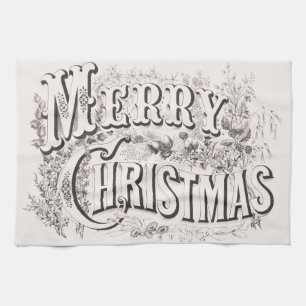 Merry Christmas, Vintage Currier & Ives (reprod) Kitchen Towel