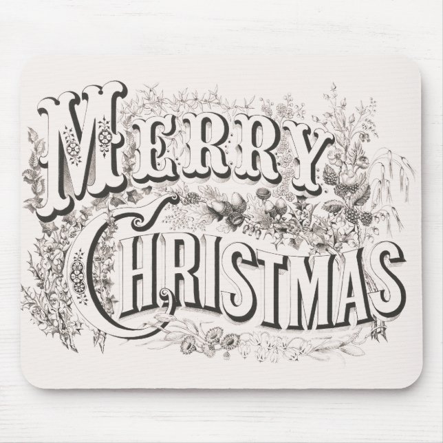 Merry Christmas, Vintage Currier & Ives (reprod) Mouse Pad (Front)