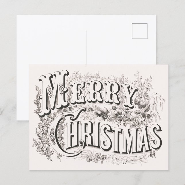 Merry Christmas, Vintage Currier & Ives (reprod) Postcard (Front/Back)