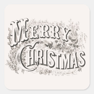 Merry Christmas, Vintage Currier & Ives (reprod) Square Sticker