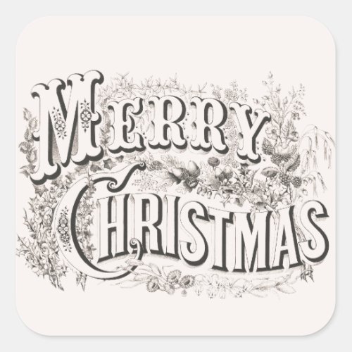 Merry Christmas Vintage Currier  Ives reprod Square Sticker