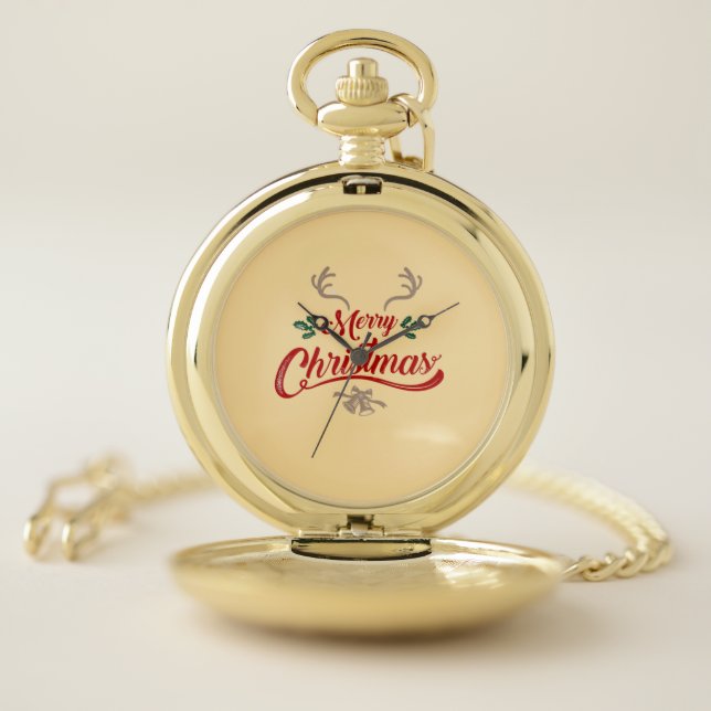 Merry Christmas Vintage Design | Red & Green Pocket Watch (Inside)