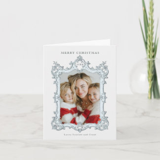 Merry Christmas Vintage Elegant Frame Blue Holiday Card