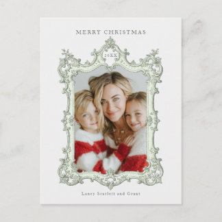 Merry Christmas Vintage Elegant Frame Green Holiday Postcard
