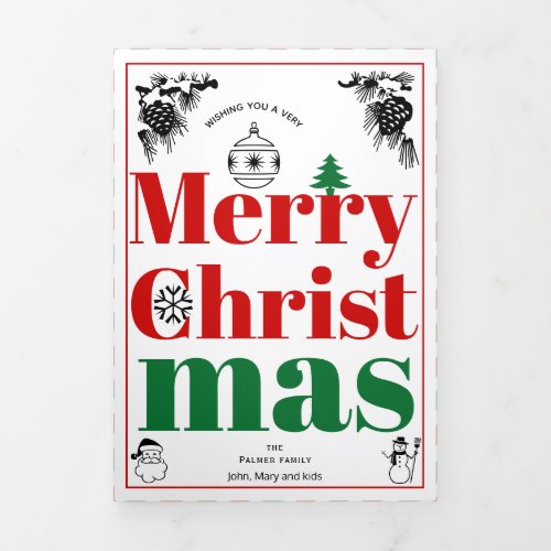 Merry Christmas vintage elements bold typography Tri_Fold Holiday Card